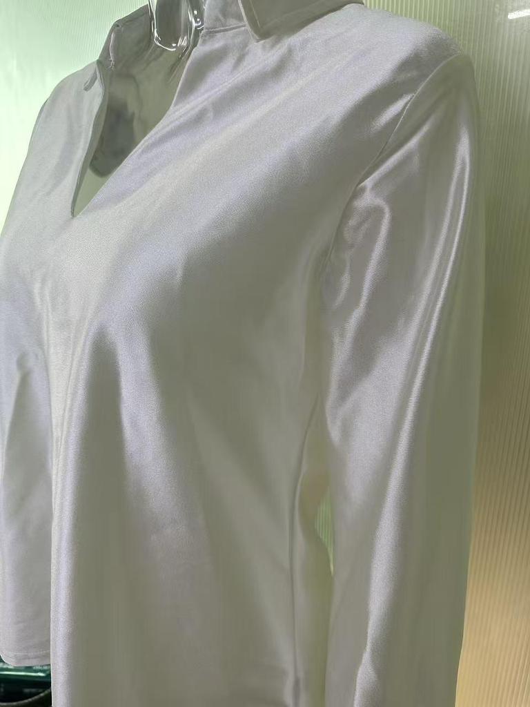 2025 Autumn Elegant Women's Deep V-neck Long Sleeve Shirt - Solid Color, Commuting Style