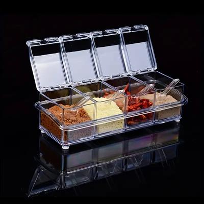 4pcs Clear Acrylic Spice Jar Set with Spoons - Space-Saving, Easy Access Seasoning Containers for Home & Restaurant Kitchens