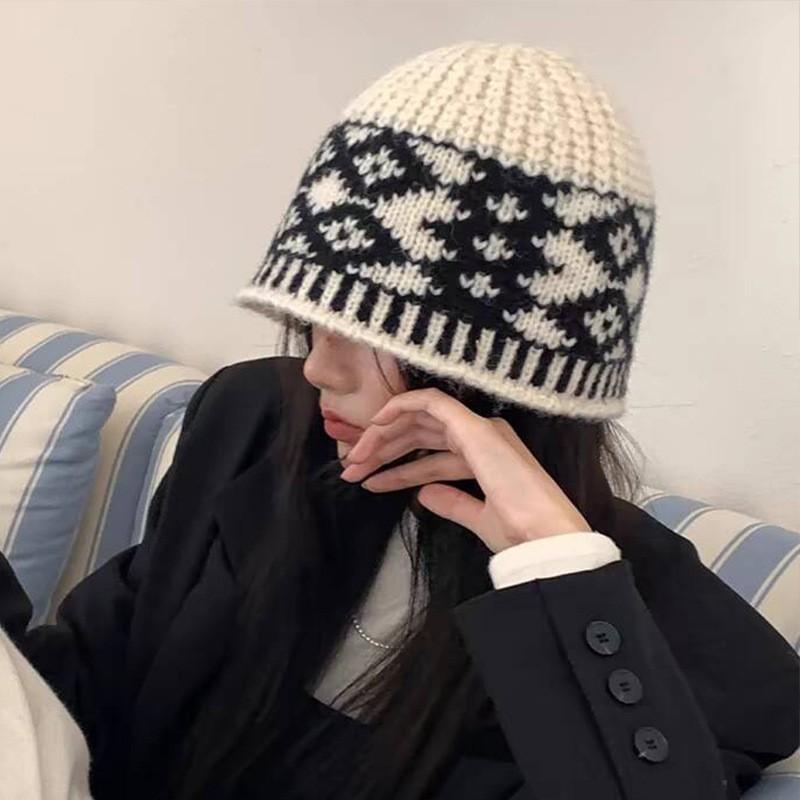 Geometrische Vintage Strickmütze für Paare Warm Gemütlich Wintermode