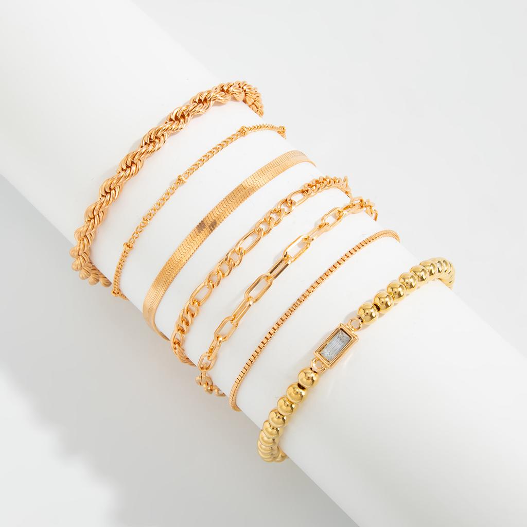 Fashionable and Elegant Rhinestone Metal Bracelet Set, Suitable for Women's Charm Retro Minimalist Twisted Chain Bracelet Jewelry