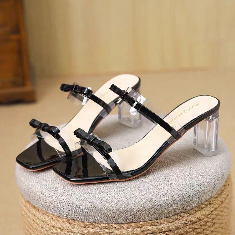 Fashion Women Sandals New Summer Fashion Bare Toed Square Head Shoes Women Designer Mid-heel Chunky High Heels Sandals Zapatos De Mujer