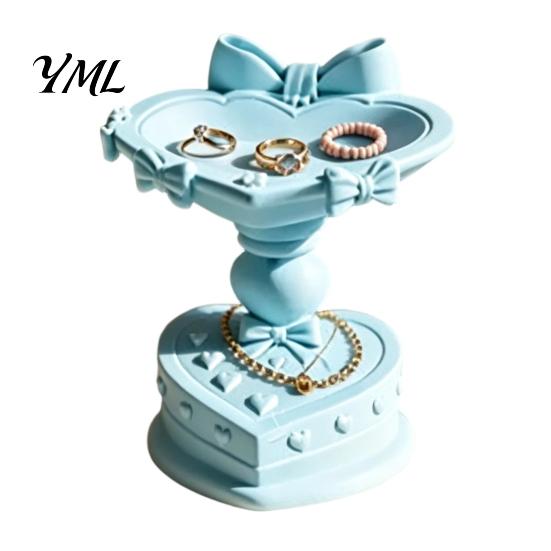Creative Birthday Gift Heart Shape Jewelry Tray, with Bow Design, 3D Printed Desktop Storage Organizer, Trinket Dish Matte Finish Macaron Color