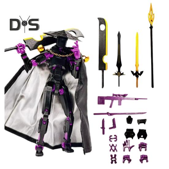 

Фигурка рыцаря-странника с аксессуарами, подвижные суставы, 3D-печатная модель робота-мечника в китайском стиле, игрушка, шарнирная фигурка-манекен чёрный/фиолетовый