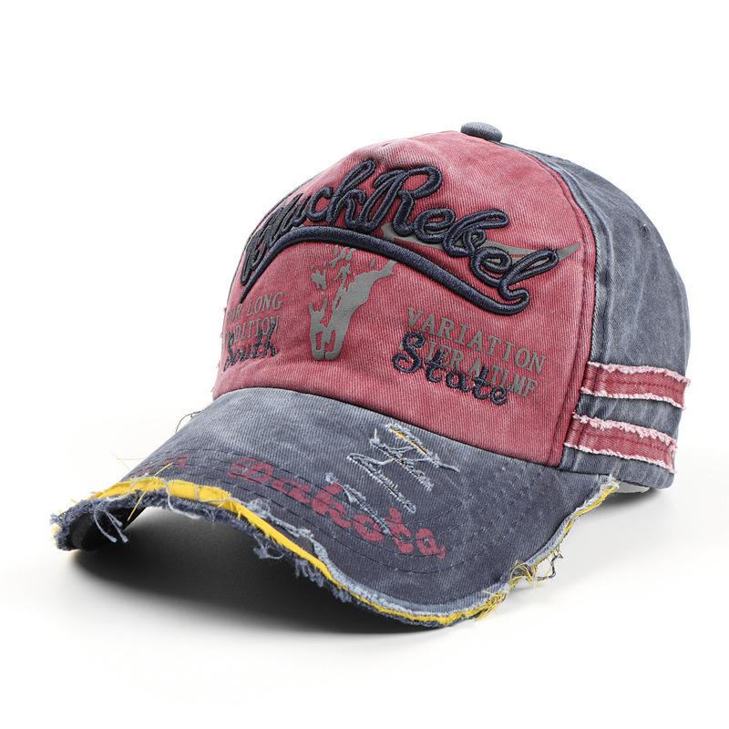 Vintage Washed Distressed Baseball Cap – Embroidered Retro Trucker Hat L красный