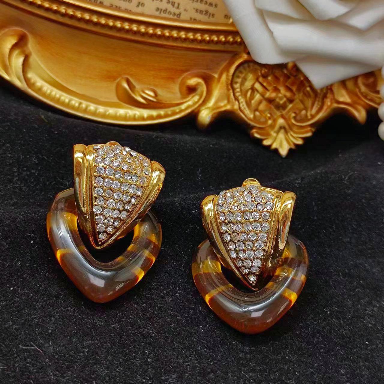 Vintage French Luxury Geometric Diamond Ear Cuff Earrings 925 Silver