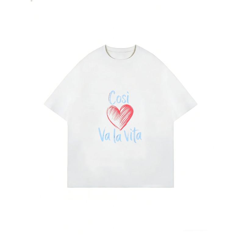 Cotton T Shirt White Cosi Va La Vita Heart Print Casual Everyday Wear