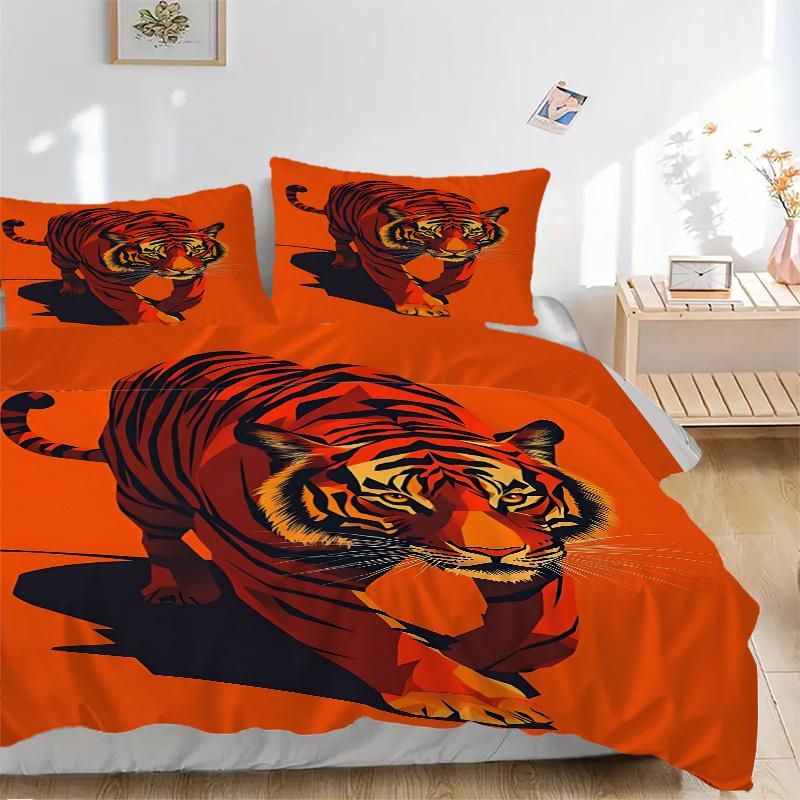

3pcs Tiger Print Duvet Cover Set, Soft Comfortable Duvet Cover,Guest Room (1*Duvet Cover + 2*Pillowcase, Without Core) yy251104190 135x200cm