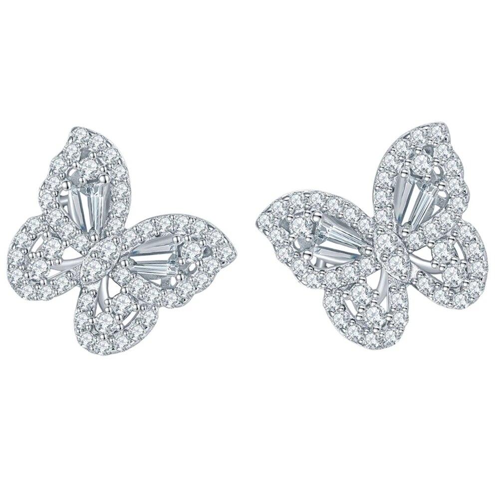 

Wong Rain, 100% стерлинговое серебро 925 пробы, VVS1, 3EX D, цвет, настоящий муассанит, полные бриллианты, сверкающие серьги-гвоздики в форме бабочки, ювелирные изделия Silver