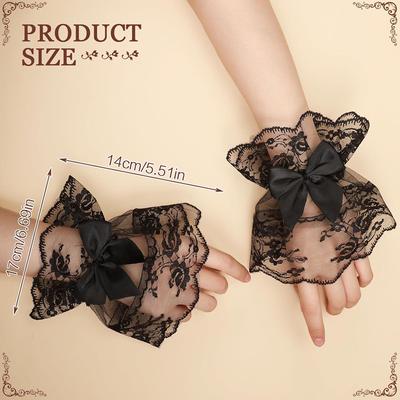 Bridal Wedding Bow Ruffled Short Mesh Hand Sleeves Lace Floral Wrist Cuff Gloves Party Costume Accessory
