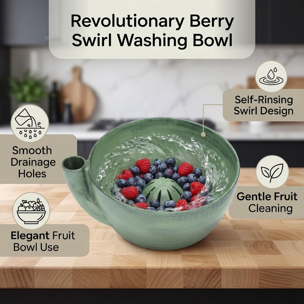 Berry Washing Bowl Matcha Green PLA Self Rinsing Swirling Fruit Washer Cleaner Bowl for Kitchen