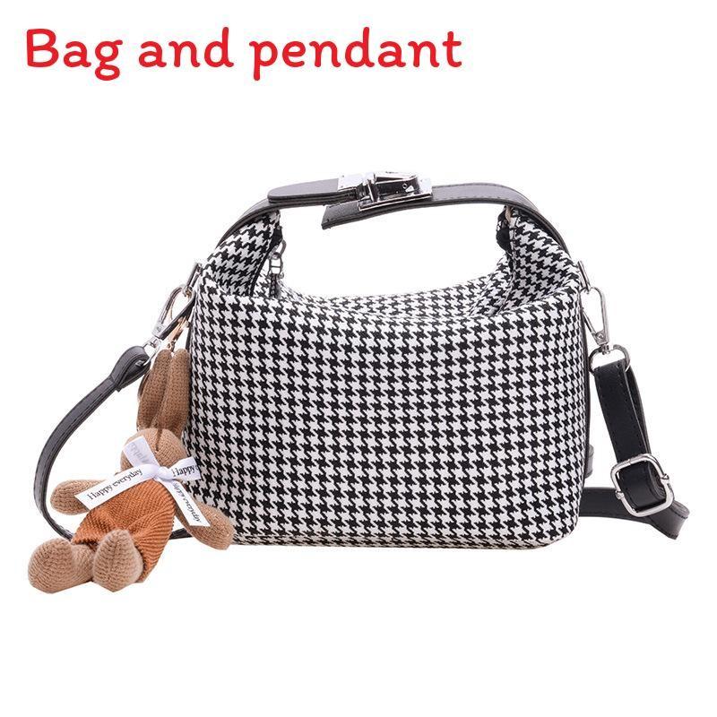 Simple Houndstooth Pattern Parent Child Shoulder Bag With Pendant For Kids Daily Use