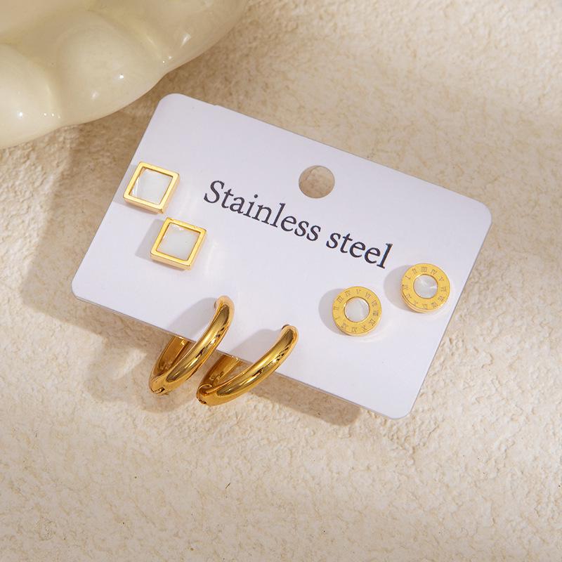 Elegant Four-Leaf Clover & Heart Earrings with Butterfly Detail, Titanium Steel Hoops - Non-Fading, Fashionable Summer Accessory