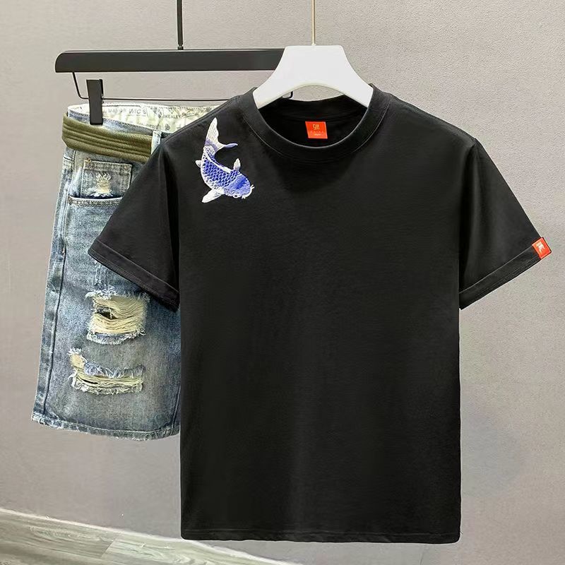 Camiseta de hombre de verano minimalista con cuello redondo estampado estilo chino tendencia casual suelta moda oversize manga corta