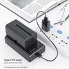   NP-F Battery   with 21W Type-C PD Input USB-A/ D-tap/ Type-C PD Outputs 1/4 Inch Screw Hole Multi-use Powering Adapter Fast Charging Repl