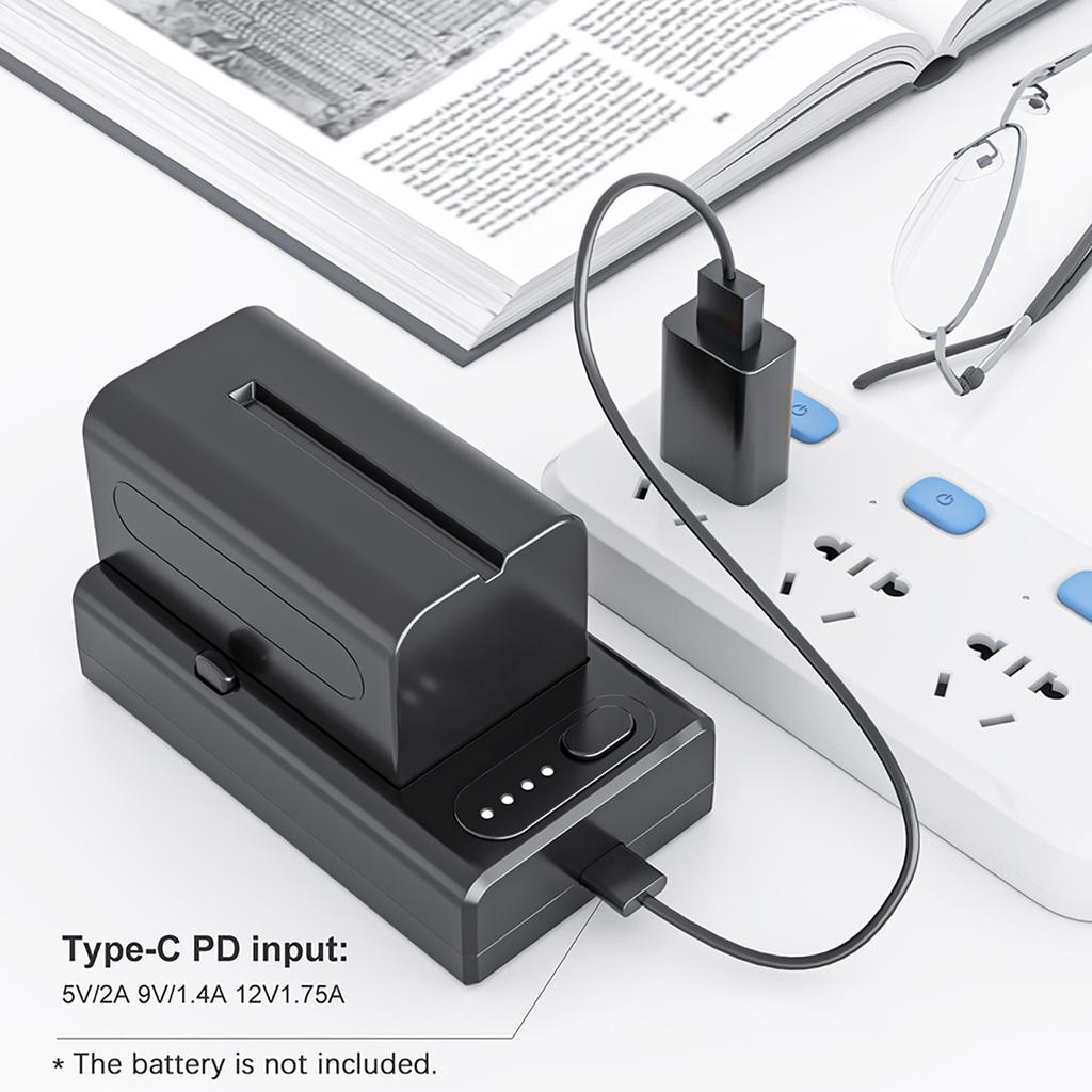   NP-F Battery   with 21W Type-C PD Input USB-A/ D-tap/ Type-C PD Outputs 1/4 Inch Screw Hole Multi-use Powering Adapter Fast Charging Repl