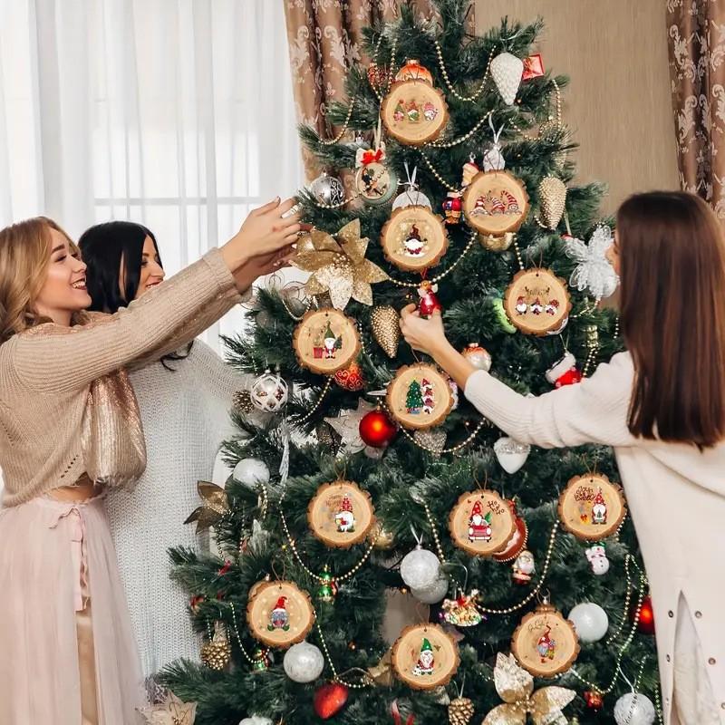 12 ks Vánoční rustikální dřevěné ozdoby Santa Claus Dřevěný plátek Vánoční stromek Závěsný přívěsek Nový rok Domácí dekorace Dětský dárek