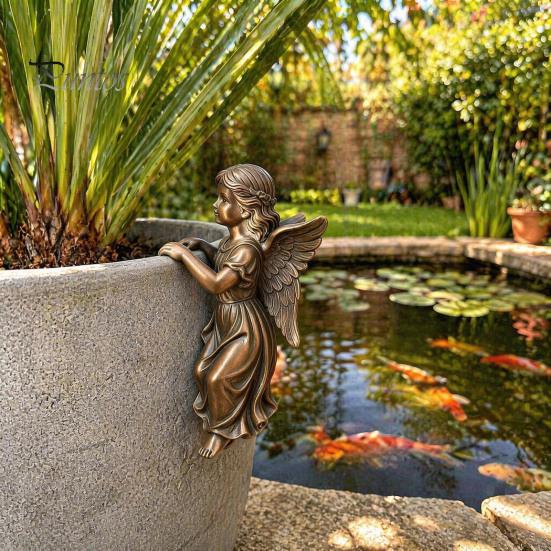 Angel Statue for Flower Pot Vintage Girl Statue, Planter Climber Cute Garden Resin Ornaments Figurine Edge Decor Classical