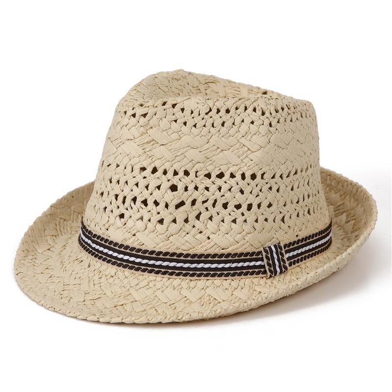 

Top Hat Jazz Hat Women S Hat Sunshade Sunscreen Hat Straw Hat Foldable Beach Hat Hand-Woven Men S And Women S Hats Parent-Child Match Children s model (54-56cm) бежевий