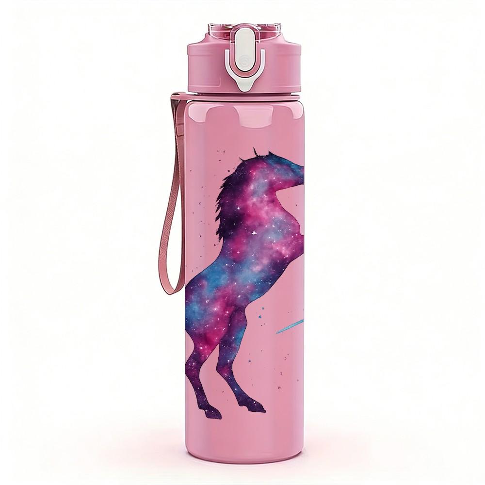 1PC Purple Unicorn Horse Fantasy Print 750ml Color Plastic Sports Water Bottle Leakproof Flip Straw Lid Suitable for Sports Office Home Use