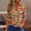 Women's T Shirt Halloween Print Button 3/4 Sleeve Daily Weekend Fashion Basic V- Neck Regular Top