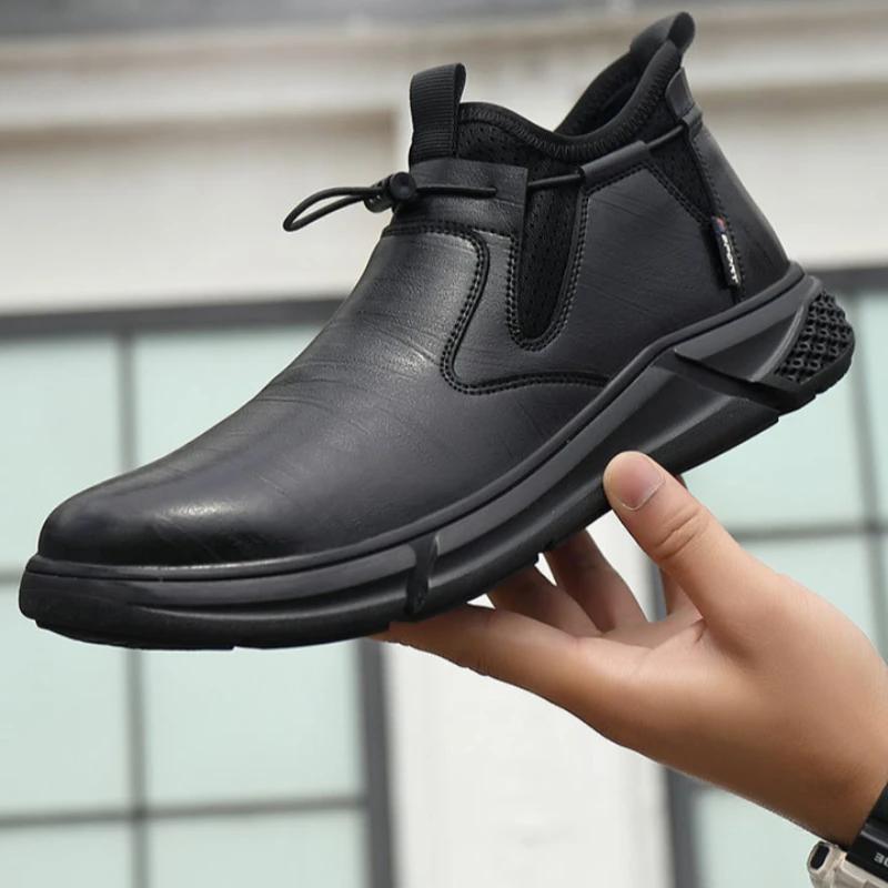 Black Leather Waterproof Safety Work Shoes Men Steel Toe Office Boots Shoes Indestructible Construction Male Boots Footwear