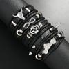 5-Piece Men's Leather Bracelet Set Stylish Studded Design Hip Hop Teens Boys Jewelry Accessories Adjustable PU Leather Hand-woven Bracelet
