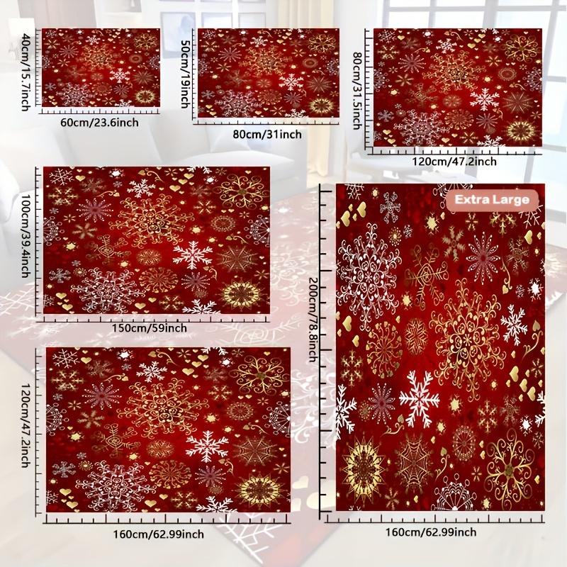 1pc Christmas Snowflake Area Mat - Red with Golden & White Snowflakes, Non-Slip Machine Washable Mat for Living Room, Bedroom,