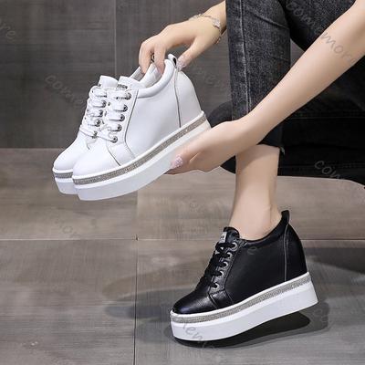 Fashion Comemore Internal High Vulcanised Shoes Women Spring Autumn Thick Bottom Casual Single Shoes Lace Up Black White Sneakers Women