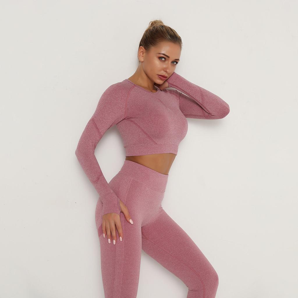 Nahtloses Yoga Langarmshirt Hoher Stretch Plissiertes Körperformendes Langarm Fitness Yoga Oberteil für Damen