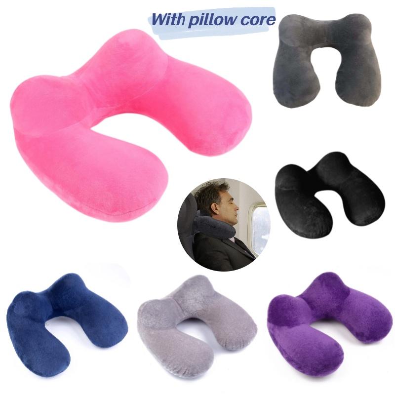 U-shaped Inflatable Neck Pillow Set For Travel With Camel Hump Design Soft And Comfortable