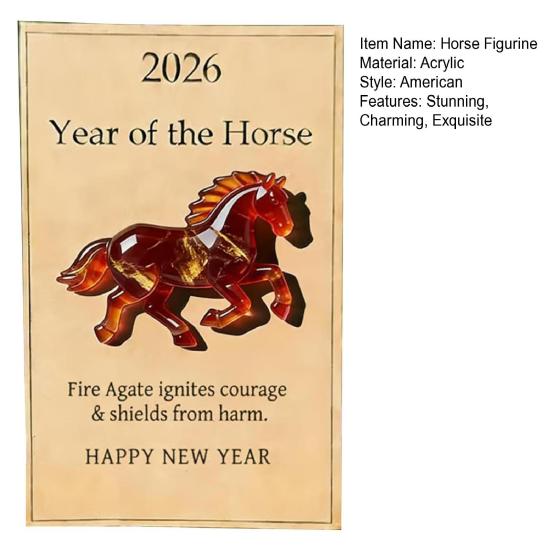 Liten Häst Fickkram Lycklig Akrylhästfigur med Kort 2026 Hästens År Meningsfull Gåva till Vänner