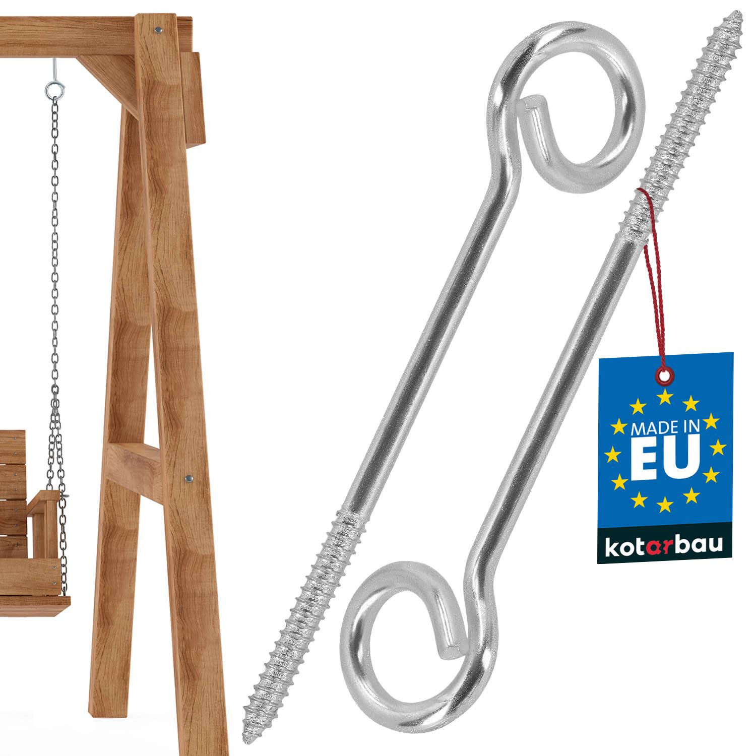 KOTARBAU® 2 stuks Schommelhaak, Verzinkt Staal, ⌀ 10 x 230 mm, Zilver, Schommelhaken, met Schroefdraad Voor Holzbalken, Veiligheidsschommelhaken, Schommel Hanger, Schroefhaak Plafond