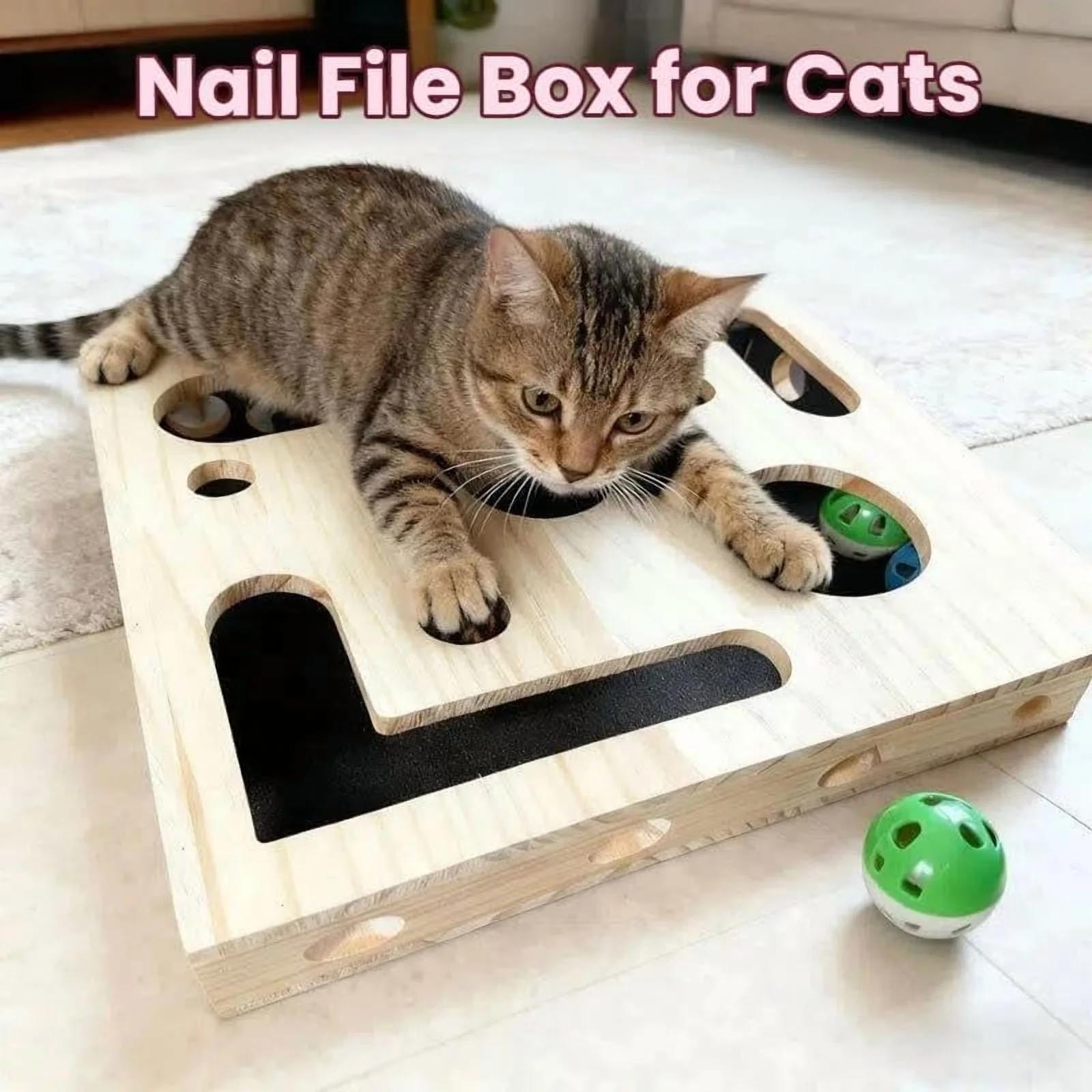 

Nail File Box, Includes A Bell Ball And Sandpaper, A Perfect Gift For Who Hate Nail Trimming; Also A Scratching And Educational Toy Box. One Size