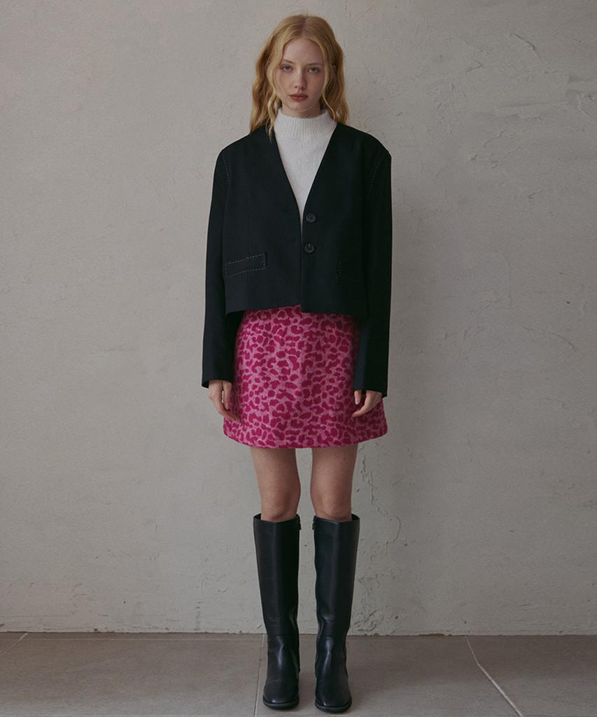 ODER Leopard Wool Mini Skirt-Pink