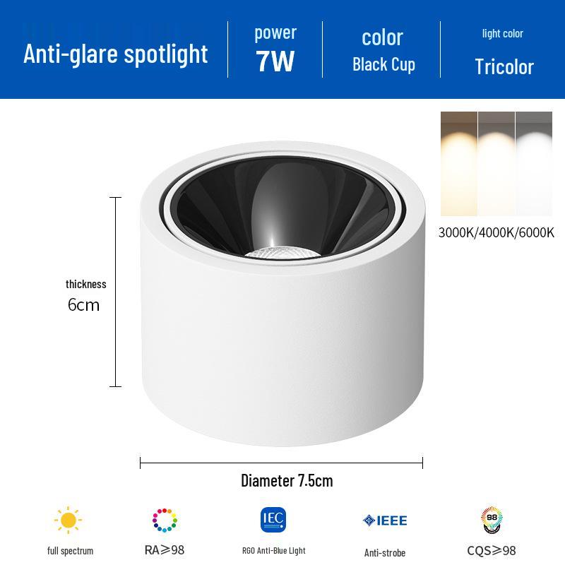 Ultra-Thin Adjustable Angle Anti-Glare Bullseye Spotlight for Living Room Ceiling