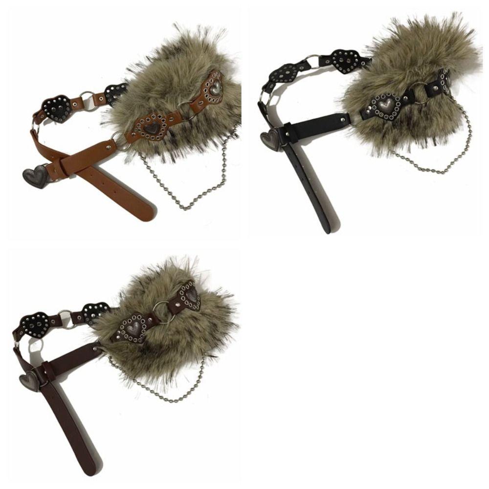 PU Leather Furry Waistband Patchwork Heart Y2K Waistband Personality Plush Belt  Female/Girls