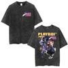 Anime JoJo Bizarre Adventure STEEL BALL RUN Gyro Zeppeli Vintage Lavaggio Acido Maglietta Uomo Cotone Casual Maniche Corte Maglietta