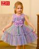 Kayiyasu Rainbow Dress with Bow and Star Perfect for Entrance and Piano Size Rainbow Girls' Pattern, Recitals, Ceremonies, Weddings, Shichi-Go-San,