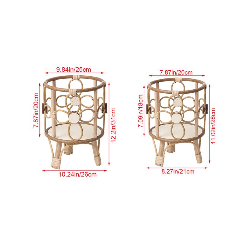 Hollow Flower Stand Hand-Woven Imitation Rattan Plant Tripod Stand Pastoral Flower Baskets Stand Balcony Planter With Wooden Leg