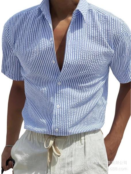 Mens Striped Short Sleeve Casual Button Down Shirt S