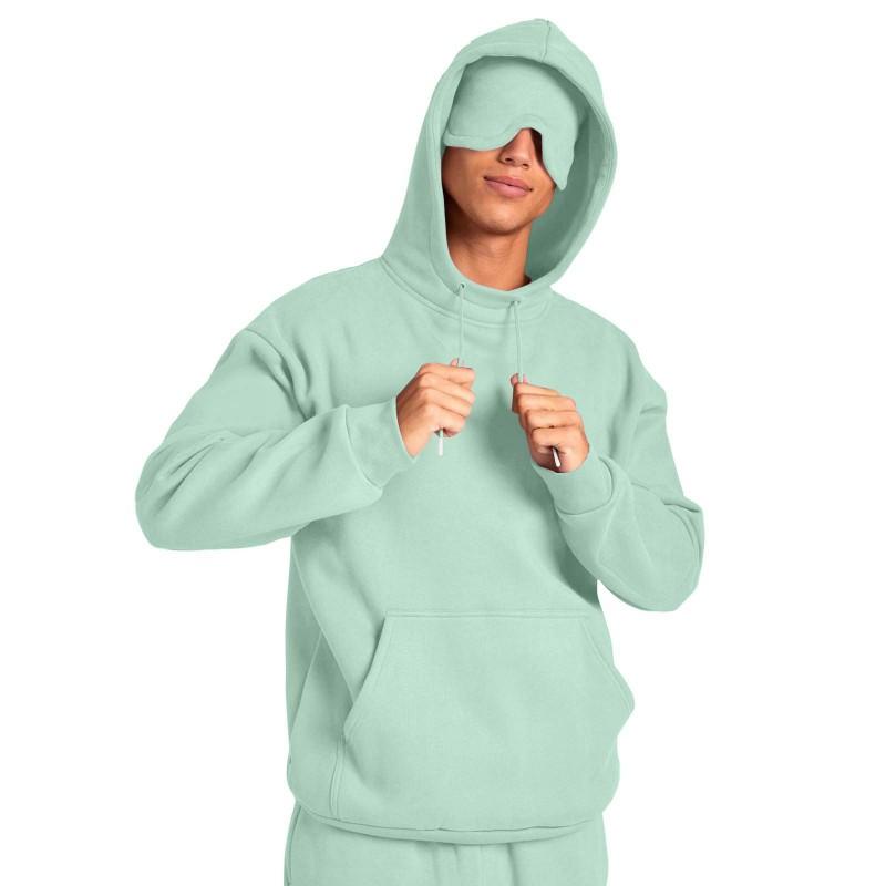 Mens Solid Color Hooded Sweatshirt Loose Fit Long Sleeve Winter Sport Casual Top