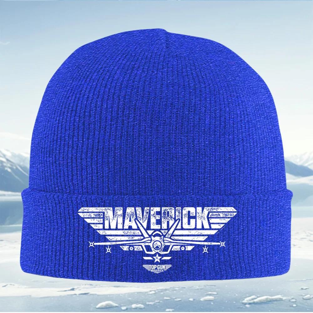 Fighter jet and Maverick text movie logo Unisex Women Unisex Knitted Hat Beanie Pullover Cap Winter Thermal Warm Christmas Outdoor
