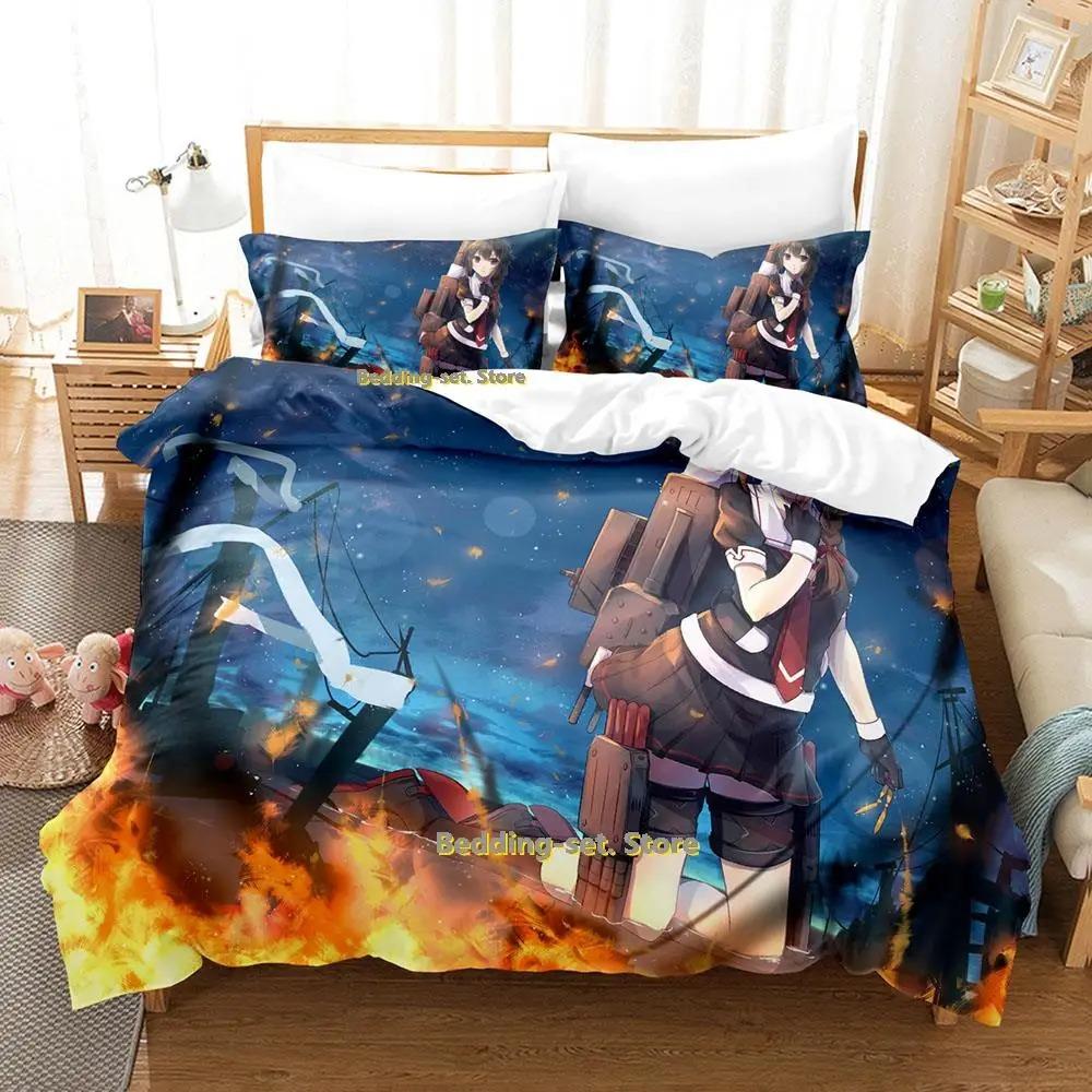 Nytt Kantai Collection Sängklädesset Tecknad Anime tredelat set Vuxen Barn Sovrum Påslakanset 3D Kawaii Flicka enkelsängsset