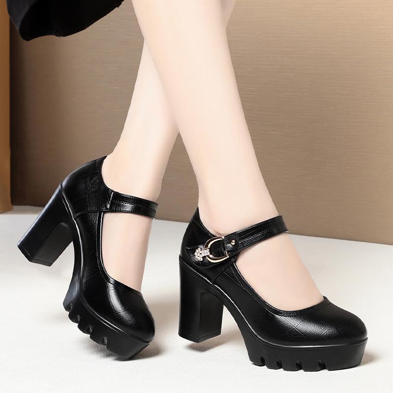 Women Casual Soft Leather High Quality Square Heel Pumps Fashion Spring Summer Black Shoes  For Office Model Elegant 2025