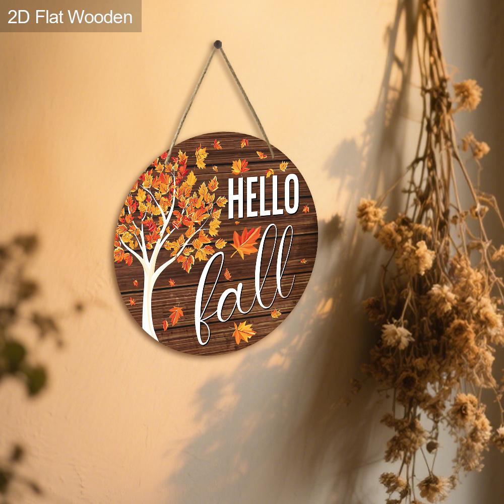 2D Flat Autumn Harvest Wooden Sign, Unique Hello Fall Decorative Plaque with Thanksgiving Theme, Ideal for Outdoor, Indoor, Home Decor