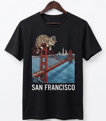 San Francisco Golden Gate Bridge Cat T-Shirt Cute Tabby Cat Travel Tee