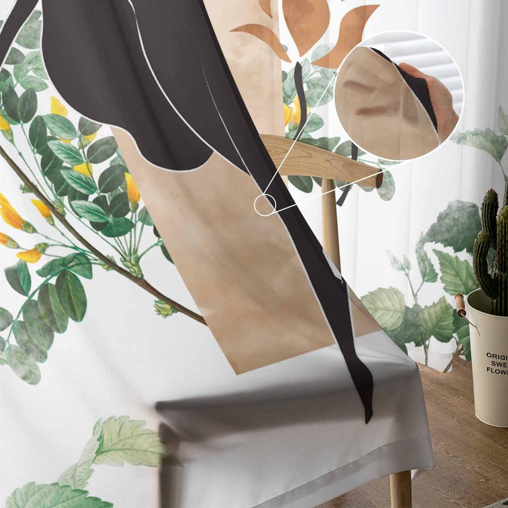 Böhmischer abstrakter weiblicher Silhouette-Blatt-Aquarell-Tüll-Fenstervorhang für Schlafzimmer, Luxus-Vorhänge im Wohnzimmer, Chiffon-Paneele