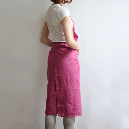 Lino e Lina Manon A266 Magenta Full Apron, Perfect for Kitchen, Men's and Women's, Solid Linen, Simple, Long Length