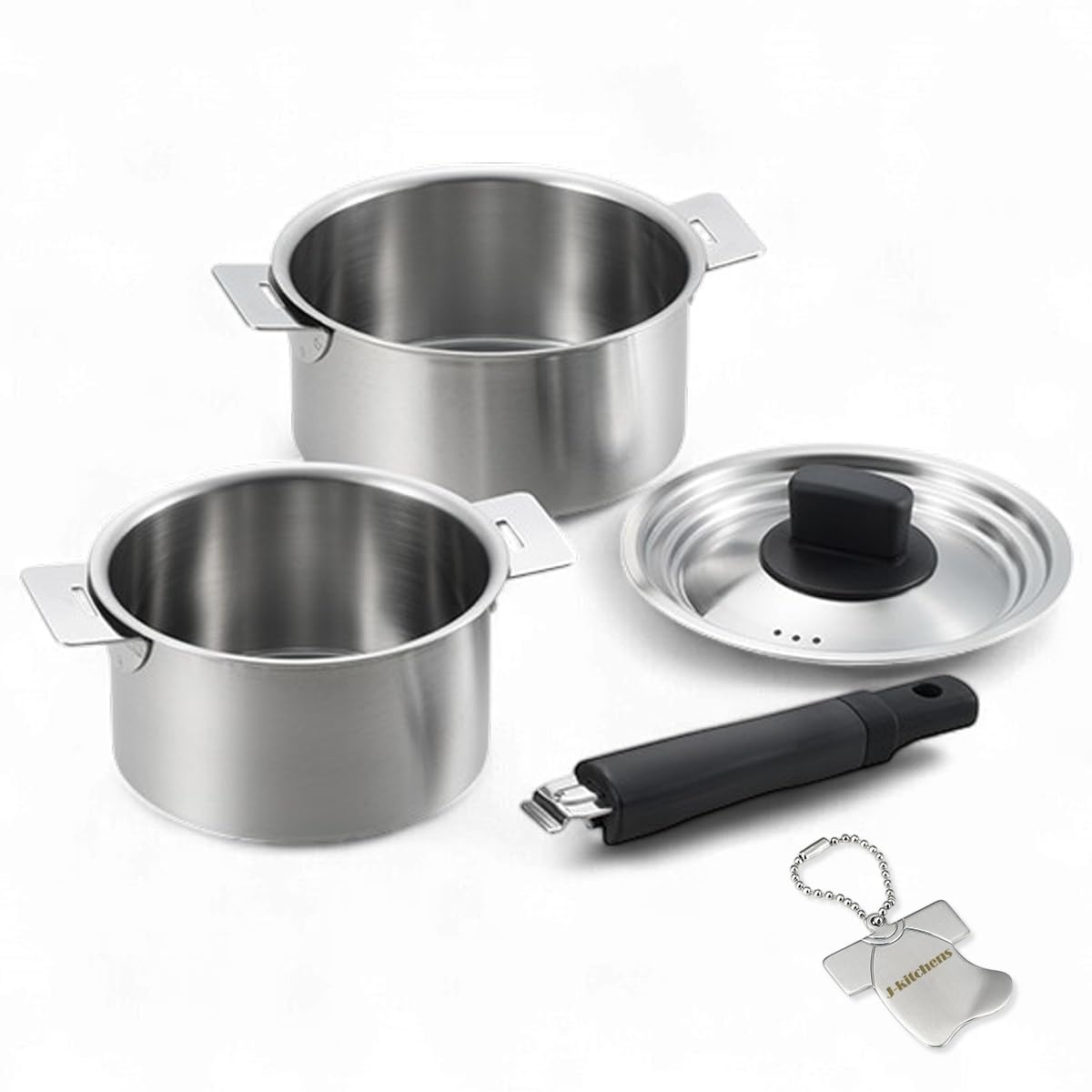 

Набор из 2 кастрюль со съемными ручками 14 см и 16 см и для газа и индукции Сделано в Включает оригинальную бирку J-kitchens Крышки, устойчивые к скатыванию, 16 см,