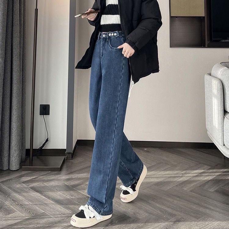 

Velvet High-Waisted Wide-Leg Jeans - Women s 2025 Winter Korean Style Loose Straight-Leg Floor-Length Pants Large